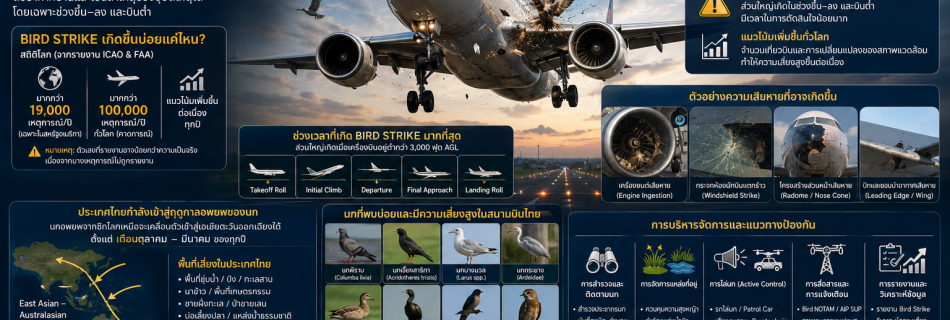Bird strike ความเสียหายและแนวทางป้องกัน
